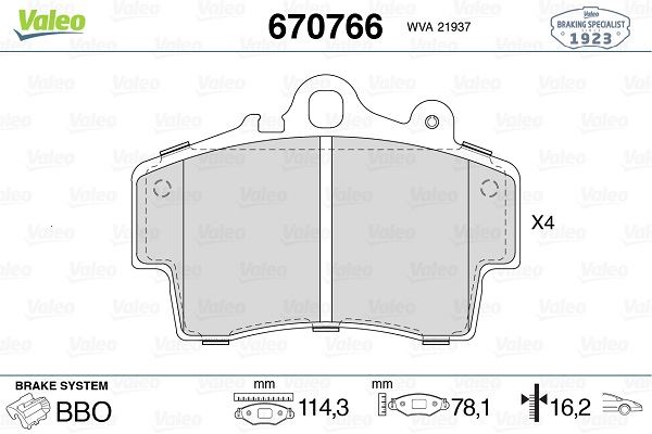 VALEO 670766 Disk Fren Balatasi Ön Boxster 1996-2004-911 1999-2005