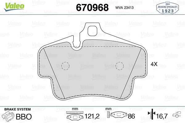 VALEO 670968 Disk Fren Balatasi Arka Boxster 2006 >Cayman 2009 >911 2001-2012