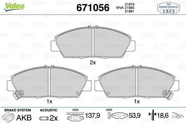 VALEO 671056 Ön Balata Honda Accord 2.0i 93-98 Rover 600 618i Si 96-99 620si 93-99 620sdi 94-99 14 Lik