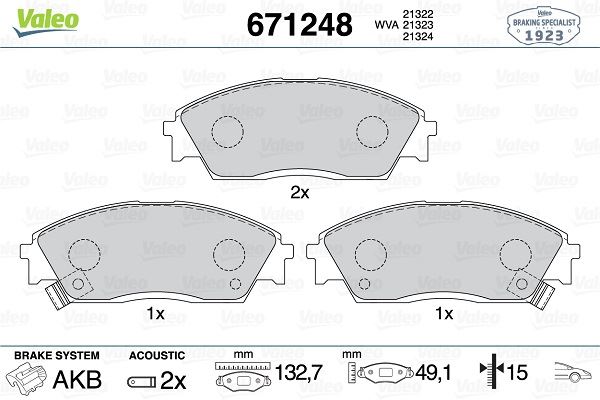 VALEO 671248 Ön Balata Accord 2.3i Sr Civic 1.4 1.5i 16v 1.6i 16v 1.5i Vtec-E 1.6i 16 Vteccrx
