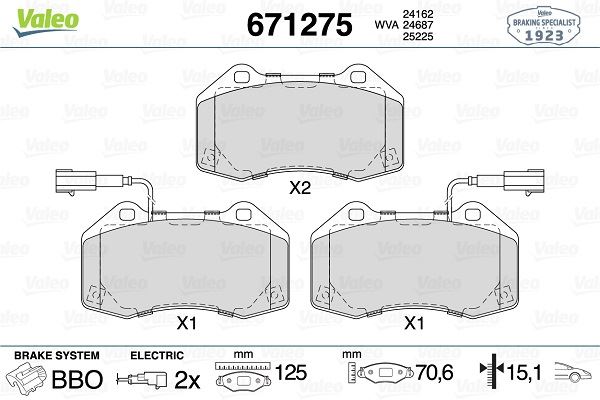 VALEO 671275 Fren Balatasi Ön Alfa Romeo Mito / Fiat Punto Evo 01/10>