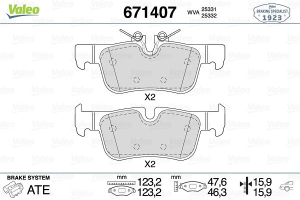 VALEO 671407 Fren Balatasi Arka Bmw F40 F44 F45 F46 F48 F49 F39 . Mini F54 F60