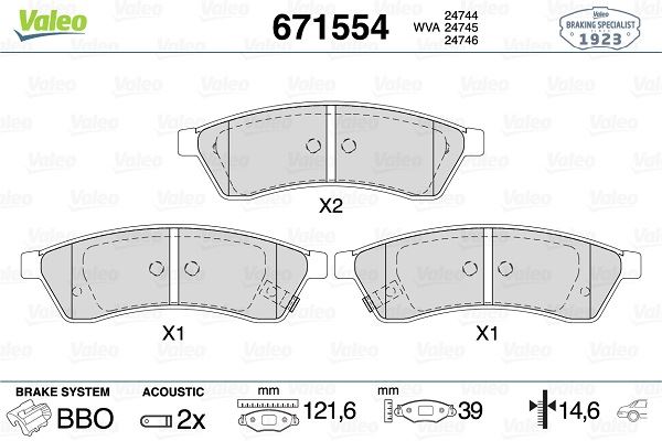 VALEO 671554 Arka Fren Balatasi Chevrolet Epica 2.0-2.0d 06> Daewoo Tosca 2.0-2.5-2.0d 06>