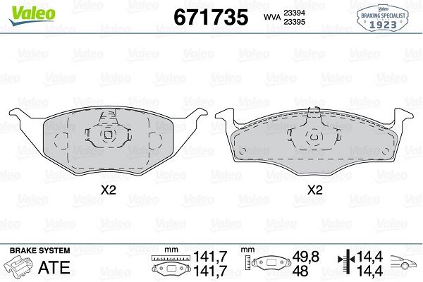 VALEO 671735 Ön Disk Fren Balatasi Volkswagen Lupo 1.2d/1.4d 05/99-07/05