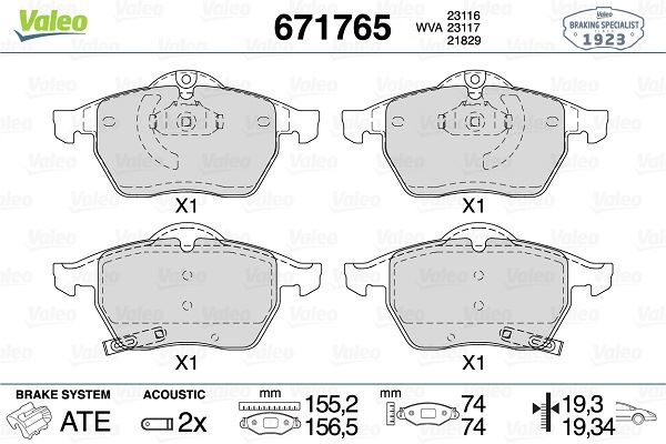 VAL-671765 Fren Disk Balatasi On Astra 2.0 06 02-07 04 Astra Cabrio 2.0 03 02-10 05 Astra Coupe 2.0 09 00-05 05