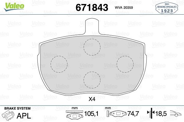 VALEO 671843 Ön Disk Fren Balatasi Alfa Romeo Ar8 2.4d 04/78-08/86 Daf 200 2.0 04/89-12/94