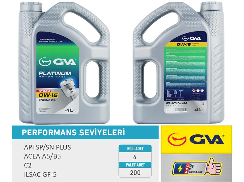GVA 9920854 Motor Yaği 4 Lt 0w16 Tam Sentetik Api Sp / Sn-Plus Ilsac Gf-6b Hibrit Araçlar İçin