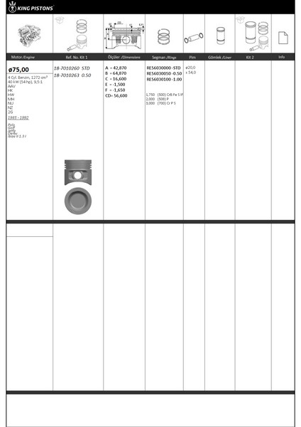 KINGPISTON 18-7010260 Piston Kiti 1 75 Std Vw-Audi-Skoda-Seat Polo Golf Jetta Derby Ibiza Ii 1.3 I Aav-Hk-Hw-Mh-Nu-Nz-2g