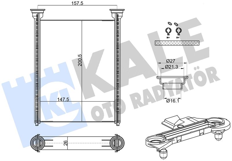 KLR-370745 Kalorifer Alfa Romeo Giulietta 1.4tb 1.6jtdm 1.8tbi 2.0jtdm 10-20 (Borusuz-Plastik Aparatli) (Brazing Al-Al) (148x201x26) Kalorifer Radyatoru