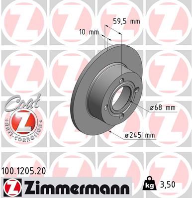 ZIMMERMANN 100.1205.20 Fren Diski Arka X2 Audi 80 1.6 1.8 1.9td 1.9tdi 2.0 2.3 2.6 2.8 86-95 100 2.0 2.1 2.2 2.3 82-90