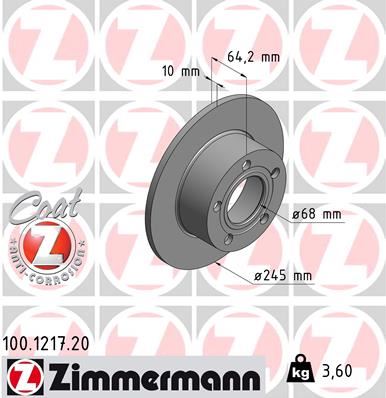 ZIMMERMANN 100.1217.20 Arka Fren Aynasi Passat- 96-05 Audi100 90-94 A6 1.8t-1.9tdi 94-05 Superb 02-08 245x10x5dl 986478132-986479b22-Df2651