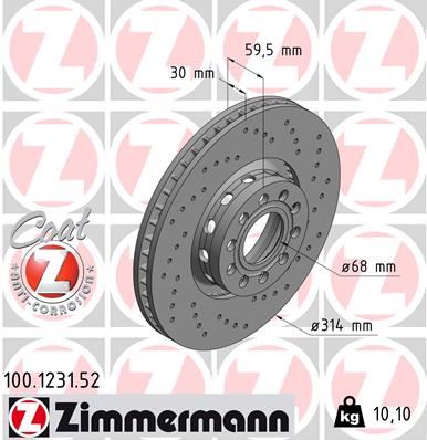 ZIMMERMANN 100.1231.52 Fren Diski. Ön. 314 /30-28 Mm . Hava Kanalli. Yüksek Karbon Alaşimli Delikli 986478617-Df4125s