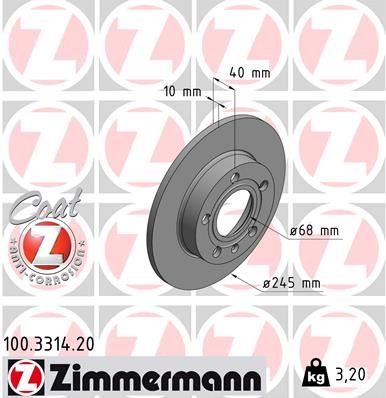 ZIMMERMANN 100.3314.20 Arka Fren Aynasi Audi A4 8e2.B6 11/00> A4 Avant 8e5.B6 09/01>Seat Exeo 09> 245x9.9x10dl 986478986-Df4186