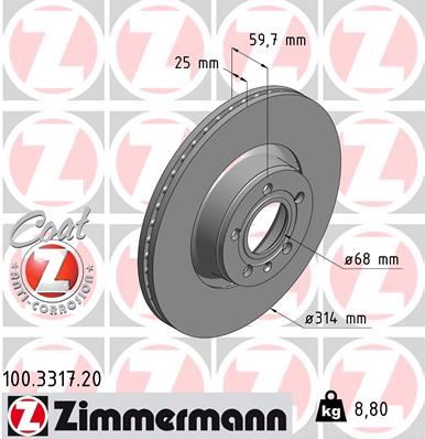 ZIMMERMANN 100.3317.20 Ön Fren Aynasi Havali A6 2.0tdi/2.0tfsi/2.4/2.4 Quattro/2.7tdi/2.7tdi Quattro 07/04 > 986479301-986479c70-Df4470