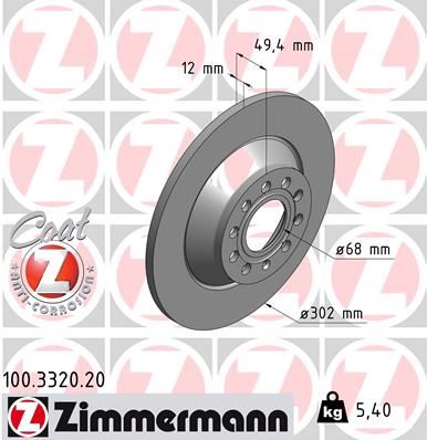 ZIMMERMANN 100.3320.20 Arka Fren Aynasi Audi A6 4b.C5 3.0 Quattro 07/04 > A6 4f2 2.0 Tdi 07/04 > 302x11.7x9dl 986479257-Df4434