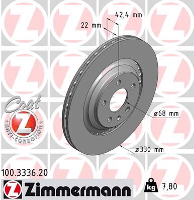 ZIMMERMANN 100.3336.20 Fren Diski. Arka. 330 /22-20 Mm . Hava Kanalli. Kaplamali. Yüksek Karbon Alaşimli 986479457-Df4893s