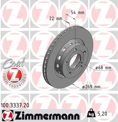 ZIMMERMANN 100.3337.20 Fren Diski. Arka. 268.8 Mm / 22-2 Mm Hava Kanalli. Yüksek Karbon Alaşimli 0986479a42-Df4352