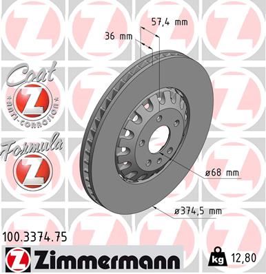 ZIMMERMANN 100.3374.75 Ön Fren Disk A4-A6 2016- Touareg 3.0 2017-