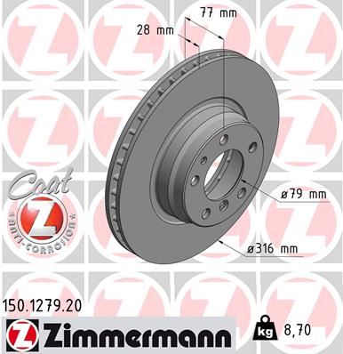 ZIMMERMANN 150.1279.20 Fren Diski On Bmw E38 94>01