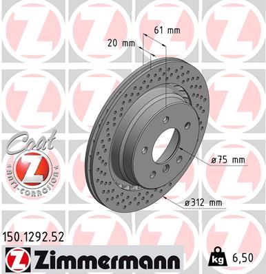 ZIMMERMANN 150.1292.52 Fren Diski Arka Sol Bmw M3 E36 Delikli