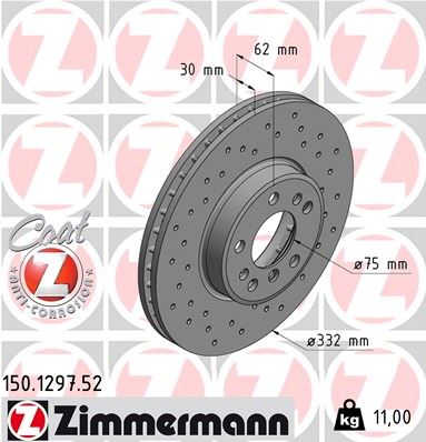 ZIMMERMANN 150.1297.52 Fren Diski On Bmw E83 E53 Delikli