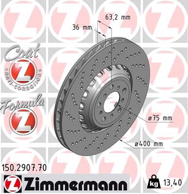 ZIMMERMANN 150.2907.70 Fren Diski On Sol Bmw M5 F10 M6 F06 F12 F13