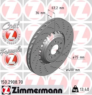 ZIMMERMANN 150.2908.70 Fren Diski On Sag Bmw M5 F10 M6 F06 F12 F13