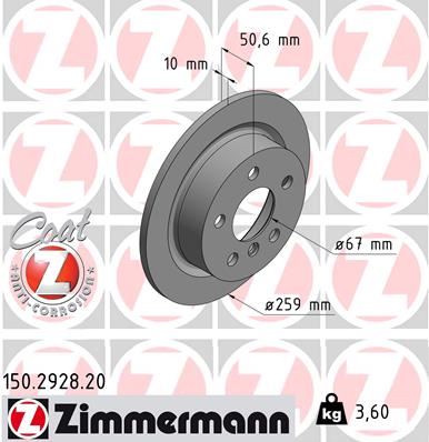 ZIMMERMANN 150.2928.20 Fren Diski Arka Mini F55 F56 F57