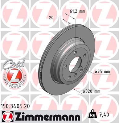 ZIMMERMANN 150.3405.20 Fren Diski Arka Bmw E60 E61 E63 E64