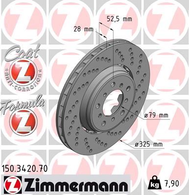 ZIMMERMANN 150.3420.70 Fren Diski Ön Sag Bmw M3 E46 Yüksek Kaplamali Havali Delikli