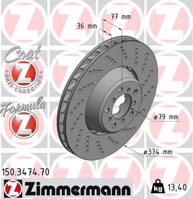 ZIMMERMANN 150.3474.70 Fren Diski On Sag Bmw M5 E60 M6 E64