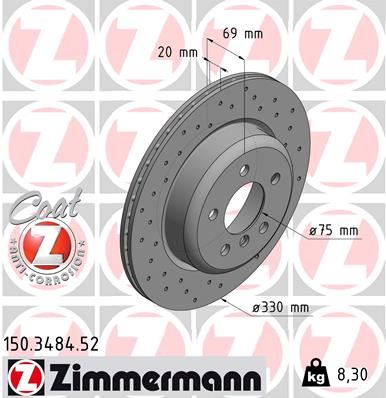 ZIMMERMANN 150.3484.52 Fren Diski Arka Bmw F10 F11 F18 Delikli