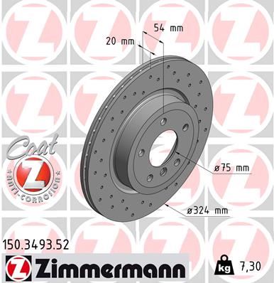 ZIMMERMANN 150.3493.52 Fren Diski. Arka. 324 /20-18.4 Mm . Hava Kanalli. Kaplamali. Yüksek Karbon Alaşimli. Civata Kiti Delikli -986479731-