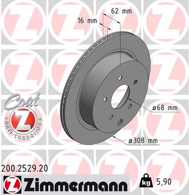 ZIMMERMANN 200.2529.20 Arka Fren Diski Hava Kanalli Nissan Murano 3.5l Vq35 Z50 03-> / Infiniti Fx35 3.5l Vq35de 03-08 / Fx45 4.5l Vk45de 03-08 308 Çap X 5 Bijon - Adet Disk Fiyatıdır