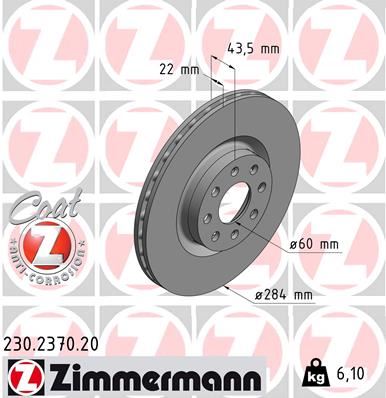 ZIMMERMANN 230.2370.20 Ön Fren Aynasi Corsa D 07> Corsa E 14> Adam 13> Punto Evo-Grande Punto 05> 284x22x6dlxhavali 15 İnç 55702646