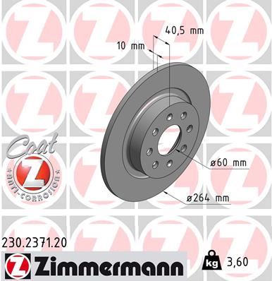 ZIMMERMANN 230.2371.20 Arka Fren Aynasi Corsa E 14> Adam 13> Punto Evo-Grande Punto 05> 264x10x4dlxhavali 15 İnç 55700592