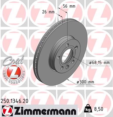 ZIMMERMANN 250.1346.20 Ön Fren Diski Galaxy Wgr -Alhambra 7v8-7v9 -Transporter T4 986479037-Df4323