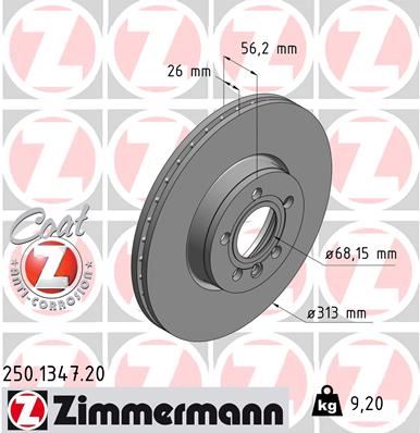 ZIMMERMANN 250.1347.20 Fren Diski. Ön. 300 /26-22 Mm . Hava Kanalli. Kaplamali. Yüksek Karbon Alaşimli 986478296-Df4310s