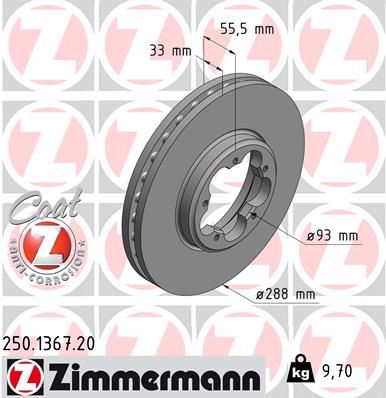 ZIMMERMANN 250.1367.20 On Fren Diski Aynasi Transit Custom V362 12> Arka Tek Teker Cap 288 33