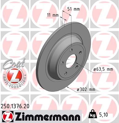ZIMMERMANN 250.1376.20 Fren Diski Arka Ford Mondeo 14>