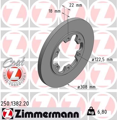 ZIMMERMANN 250.1382.20 Arka Fren Aynasi Transit V363 14 > Çift Teker 308x18x122.5x22x6dl 0986479d43