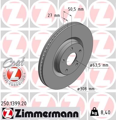 ZIMMERMANN 250.1399.20 On Fren Disk Ayna Kuga Iii Dfk 19> Focus Iv 19>