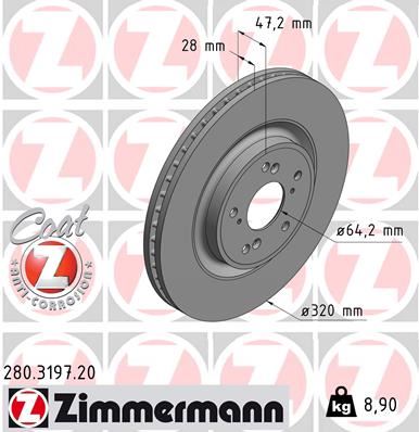 ZIMMERMANN 280.3197.20 Ön Fren Diski Hava Kanalli - Kaplamali Honda Cr-V 1.5l L15b Rw Kasa 17-> 320 Çap X 5 Bijon - A Det Disk Fiyatıdır