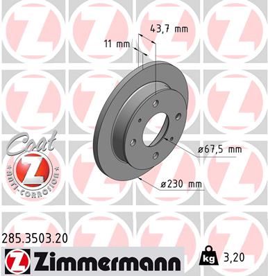ZIMMERMANN 285.3503.20 Ön Fren Diski Dolu Tip Hyundai Atos 1.0l G4hc 98-03 230 Çap X 4 Bijon - Adet Disk Fiyatıdır