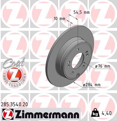 ZIMMERMANN 285.3540.20 Arka Fren Diski Dolu Tip Hyundai Sonata 2.0l D4ea Crdi Dizel 05-10 / 2.0l Vvti Gls 05-10 284 Çap X 5 Bijon - Adet Disk Fiyatıdır