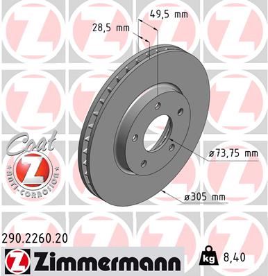 ZIMMERMANN 290.2260.20 Ön Fren Aynasi Jaguar Xj X300 6 3.2-4.0 94 > Xk8 Coupe 4.0 96 > Qev-Odv Havali 986478662-Df4095