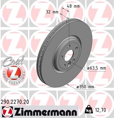 ZIMMERMANN 290.2270.20 Fren Diski On 18 Land Rover Range Rover Velar L560 . Jaguar F-Pace X761 Xe X760 Xf X260