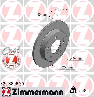 ZIMMERMANN 320.3808.20 Arka Fren Diski Dolu Tip Hyundai İx20 1.4l 1.6l 11-> / Kia Venga 1.4l 1.6l 10-19 258 Çap X 5 Bijo N - Adet Disk Fiyatıdır