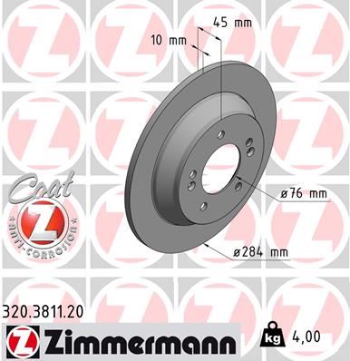 ZIMMERMANN 320.3811.20 Arka Fren Diski Dolu Tip Hyundai Kona 1.6l D4fe Crdi E-Vgt 18-> / Kia Soul 1.6l D4fb G4fg G4fj 14- > 284 Çap X 5 Bijon - Adet Disk Fiyatıdır