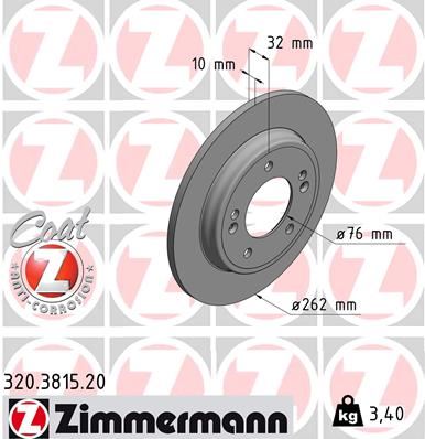 ZIMMERMANN 320.3815.20 Arka Fren Diski Dolu Tip Hyundai Elantra 1.6l G4fm 20-> 262 Çap X 5 Bijon - Adet Disk Fiyatıdır